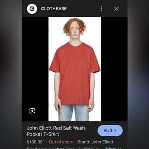 John Elliott Red Short-Sleeve Crewneck Tee (free shipping)